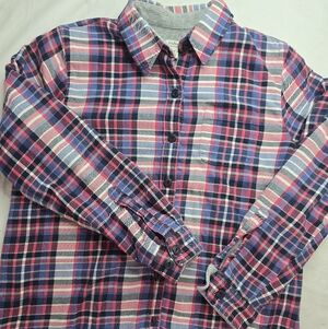 L.L. Bean Shirt Jacekt Pink Plaid Gray Fleece Lined Outdoor Chore Coat Shacket M